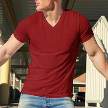 Load image into Gallery viewer, Men's Cotton Solid Color V-Neck Sports T-Shirt