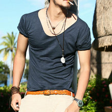 Load image into Gallery viewer, Cotton Slub V-Neck Slim Short Sleeve T-shirt