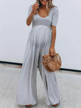 Load image into Gallery viewer, Maternity Solid Color Short Sleeve Wide Leg Jumpsuit