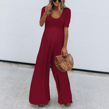 Load image into Gallery viewer, Maternity Solid Color Short Sleeve Wide Leg Jumpsuit