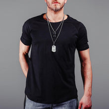 Load image into Gallery viewer, Men's Solid Color Stitching Ribbon T-Shirt