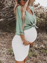 Load image into Gallery viewer, Maternity Floral Hollow Out Pure Color Belted Dress