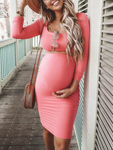 Load image into Gallery viewer, Maternity Casual Slim Round Neck Two-piece Long Sleeve Skirt