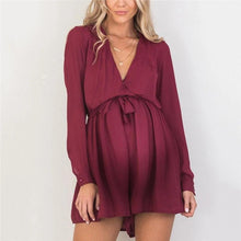 Load image into Gallery viewer, Maternity Fashion V Neck Long Sleeve Dress