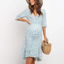 Load image into Gallery viewer, Maternity V-Neck Floral Casual Ruffled Dress