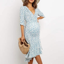 Load image into Gallery viewer, Maternity V-Neck Floral Casual Ruffled Dress