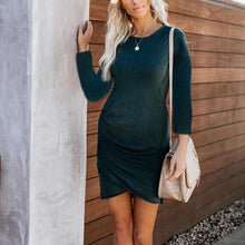 Load image into Gallery viewer, Maternity Round Neck Long Sleeve Pleated Bodycon Dress