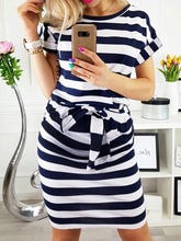 Load image into Gallery viewer, Striped Maternity Dress With Belt