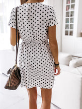 Load image into Gallery viewer, Short-Sleeved Polka-Dot Lace-Up Maternity Dress