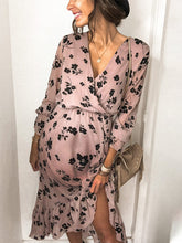 Load image into Gallery viewer, V-neck Floral Maternity Long-sleeved Dress