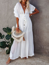 Load image into Gallery viewer, V-neck Lotus Sleeve Single-breasted Maternity Dress