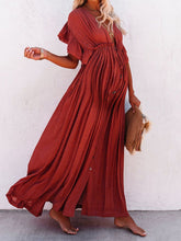 Load image into Gallery viewer, V-neck Lotus Sleeve Single-breasted Maternity Dress