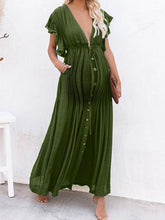 Load image into Gallery viewer, V-neck Lotus Sleeve Single-breasted Maternity Dress