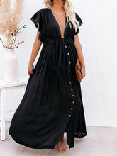 Load image into Gallery viewer, V-neck Lotus Sleeve Single-breasted Maternity Dress