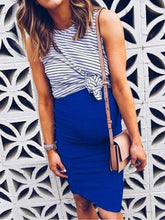 Load image into Gallery viewer, Maternity Striped Irregular Fake Two Piece Dress