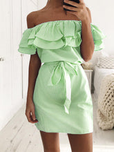 Load image into Gallery viewer, Off-the-shoulder Striped Ruffled Maternity Dress