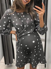 Load image into Gallery viewer, Round Neck Polka Dot Print Maternity Dress