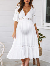 Load image into Gallery viewer, Deep V Lace Stitching With Maternity Dress