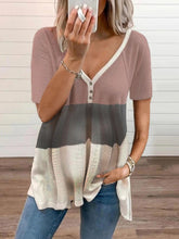 Load image into Gallery viewer, Maternity Color Matching Placket Buttoned Short-sleeved T-shirts