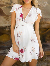Load image into Gallery viewer, Maternity V-neck Chiffon Floral Dress