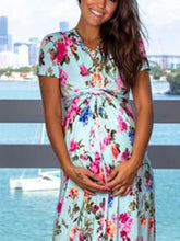 Load image into Gallery viewer, Maternity Summer Short Sleeve Pocket Printed Dress