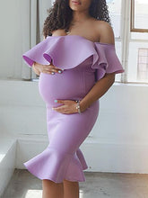 Load image into Gallery viewer, Maternity Off-shoulder Ruffle Dress