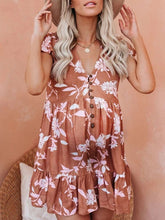 Load image into Gallery viewer, Maternity Single-breasted V-neck Short-sleeved Printed High-waist Dress