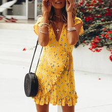 Load image into Gallery viewer, Maternity V-Neck Asymmetric Printing Dress