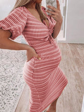 Load image into Gallery viewer, Striped V-Neck Bow Short Sleeve Maternity Dress