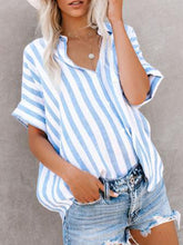 Load image into Gallery viewer, Striped Lapel Short Sleeves Maternty’s Top