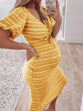 Load image into Gallery viewer, Striped V-Neck Bow Short Sleeve Maternity Dress