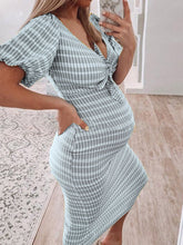 Load image into Gallery viewer, Striped V-Neck Bow Short Sleeve Maternity Dress