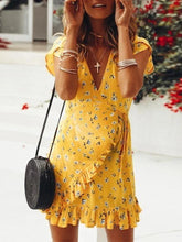 Load image into Gallery viewer, Maternity V-Neck Asymmetric Printing Dress