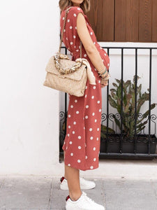 Polka Dot Print V-neck Maternity Dress