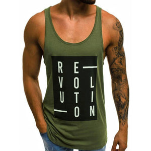 Letter Printed Round Neck Men's Tops