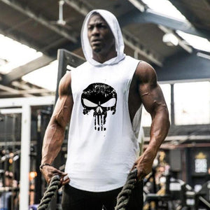 Men's Skull Stitching Hooded Sleeveless Sports Vest