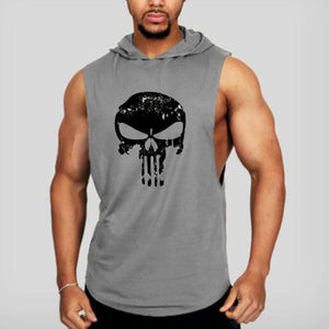 Men's Skull Stitching Hooded Sleeveless Sports Vest