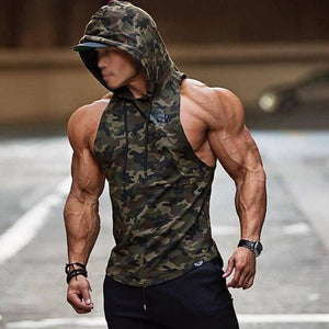 Men's Fashion Camouflage Fitness Sleeveless Hoodie