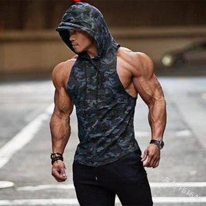 Men's Fashion Camouflage Fitness Sleeveless Hoodie