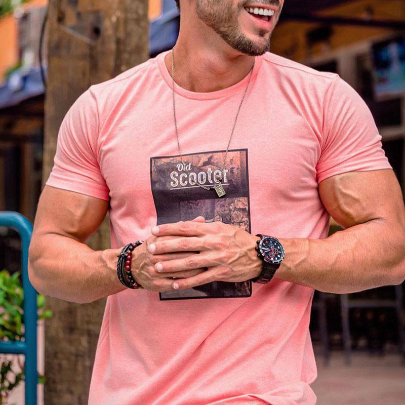 Pink Printed Muscular Men's Fitness Short Sleeve