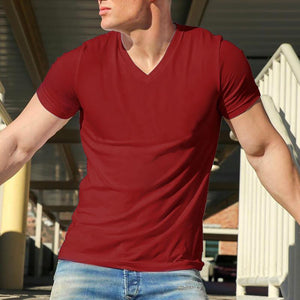 Men's Cotton Solid Color V-Neck Sports T-Shirt