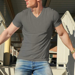 Men's Cotton Solid Color V-Neck Sports T-Shirt