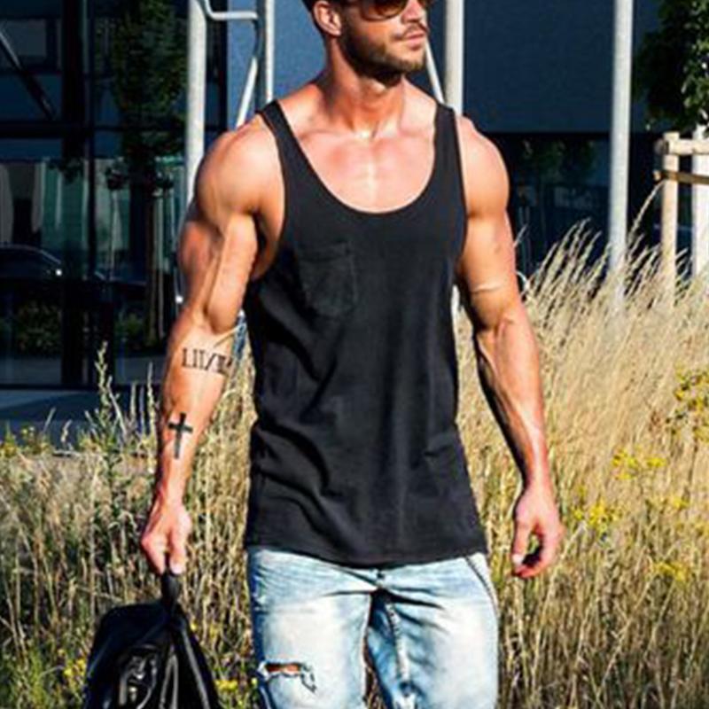 Solid Color Daily Sleeveless Cotton Men's Tops