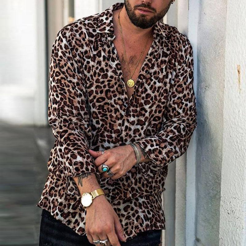 Leopard Print Retro Casual Vacation Shirt Men