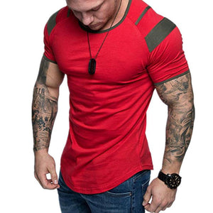 Men's Round Neck Color-Block Casual Cotton T-Shirt