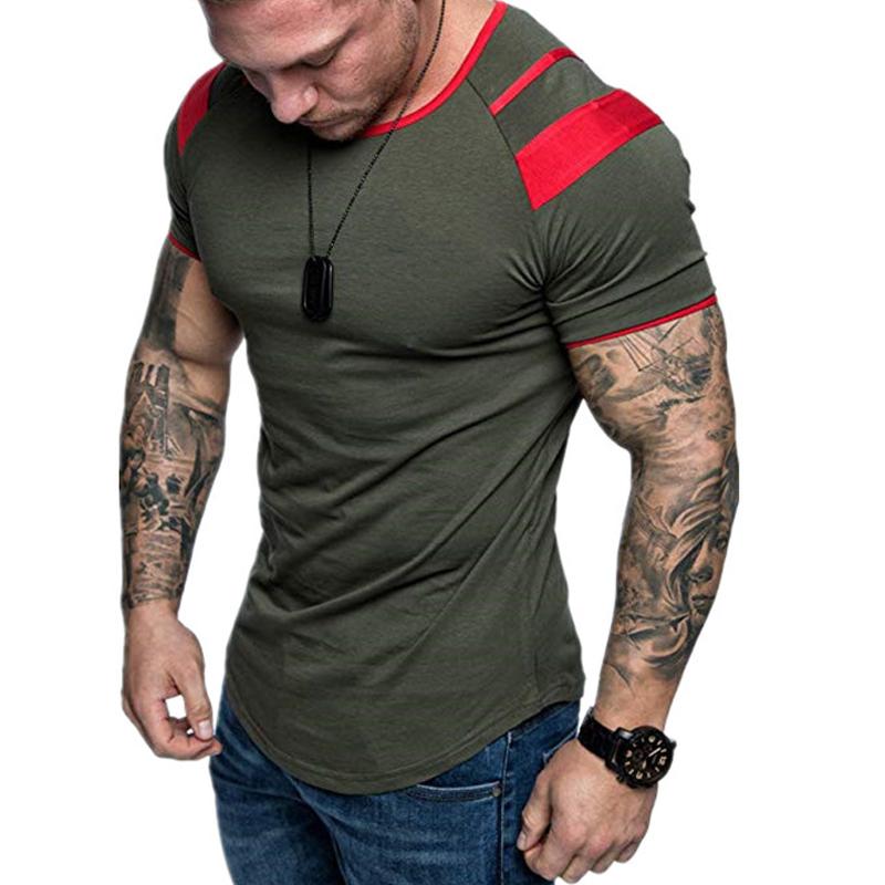 Men's Round Neck Color-Block Casual Cotton T-Shirt