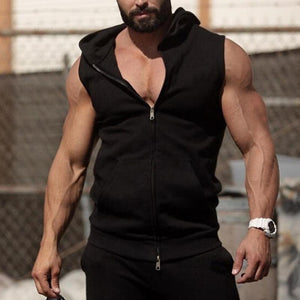 Men's Fashion Solid Color Sleeveless Hooded Sports Vest