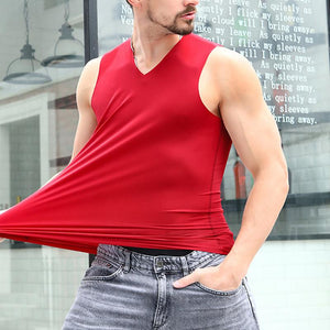 Men's Ice Silk Slim Fit Wide Shoulder V-Neck Thin Vest