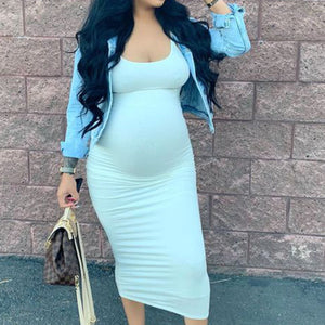 Summer Sweat-Absorbing Round Neck Maternity Dress