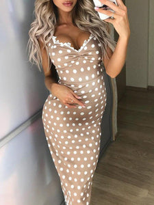 Maternity Sexy Slim Strapless Polka Dot Dress